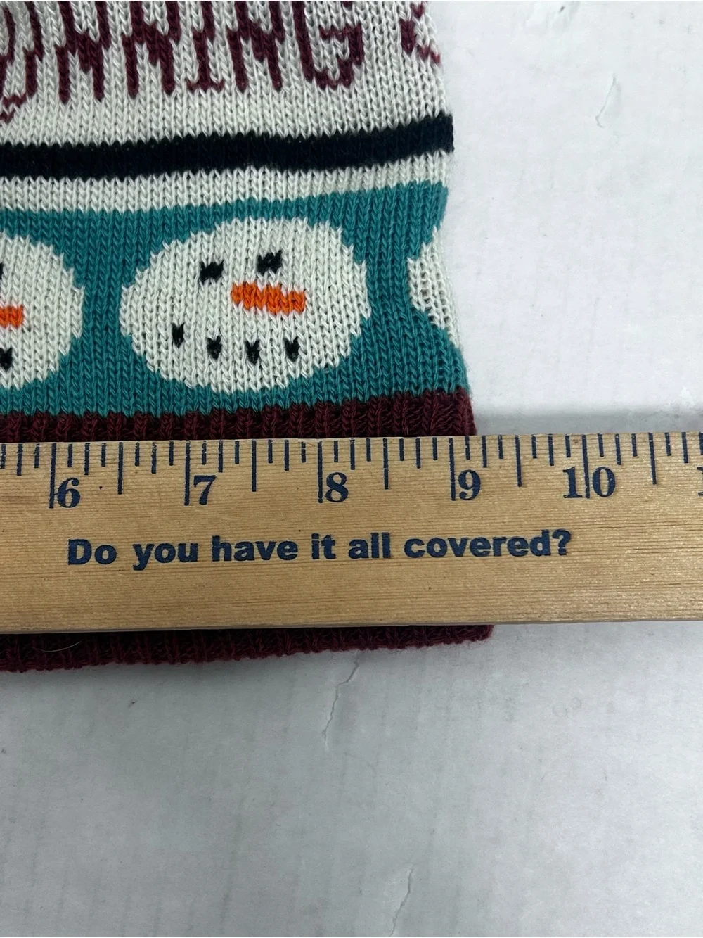 Brooks Teal, Maroon & Cream Knit Pom Beanie snowman